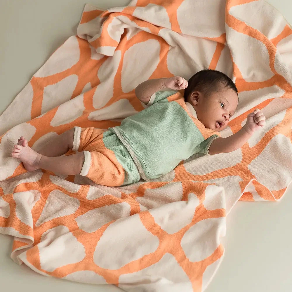 Micu Micu Newborn Babystrickdecke Zickzack Mosaik Orange 4 Micu Micu Newborn Babystrickdecke Zickzack Mosaik Orange – Bild 2