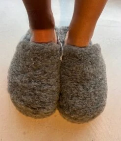 Alwero Bio Woll Hausschuhe Unisex Erwachsene Slipper Anthrazit