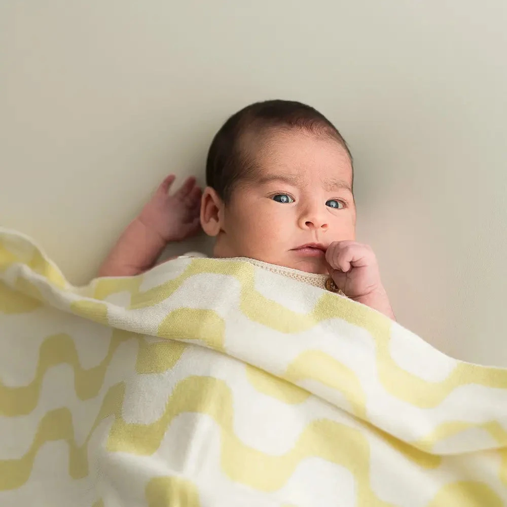 Micu Micu Newborn Babystrickdecke Zickzack Zartes Gelb 5 Micu Micu Newborn Babystrickdecke Zickzack Zartes Gelb – Bild 3