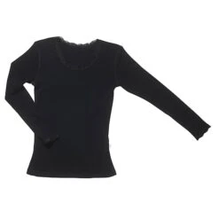 Joha Frauen Merino Langarmshirt Mit Spitze Schwarz