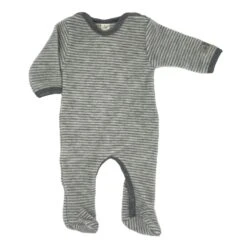 Lilano Baby Strampler Schurwollfrottee Ringel Grau Ecru