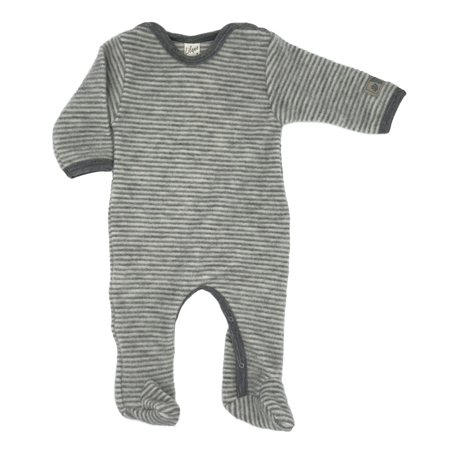 Lilano Baby Strampler Schurwollfrottee Ringel Grau Ecru 3 Lilano Baby Strampler Schurwollfrottee Ringel Grau Ecru